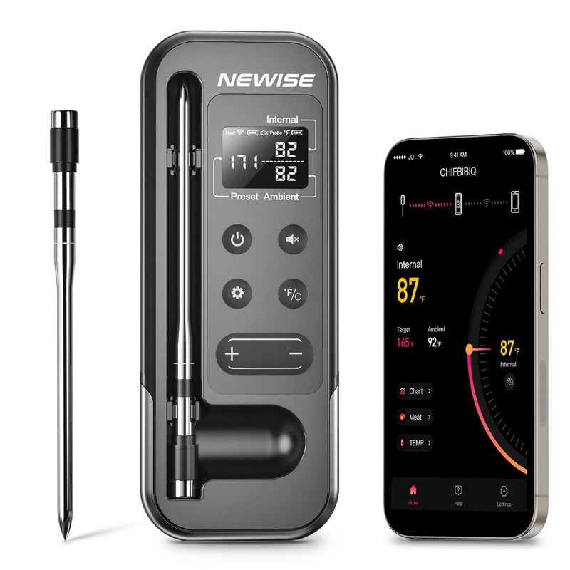 Newise Bluetooth Meat Thermometer with Smart APP, 800FT Wireless Range & LCD Base, Rechargeable Probe, Digital Food Thermometer for BBQ, Grill, Chefs, Air Fryer, Gifts for Men Dad - Image 1